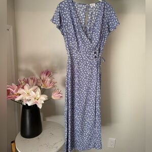 Blue White Floral Maxi Wrap Bow Dress Size:S